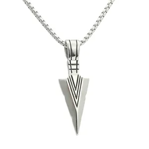 Punk style stainless steel spearhead pendant necklace with a vintage box chain for men