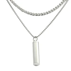 Punk style double layer stainless steel chain necklace with cylinder perfume bottle pendant