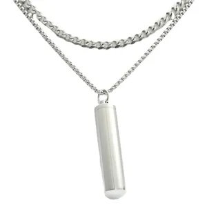 Double-layer stainless steel perfume bottle pendant necklace with silver cuban chain