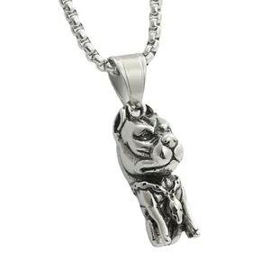 Collier pendentif bouledogue punk en acier inoxydable avec détail de crâne et chaîne box