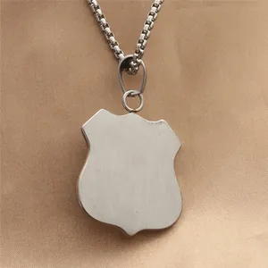 Punk style stainless steel Route 66 shield pendant with brushed finish on bead chain