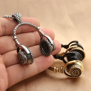 Punk style stainless steel headphone pendant necklaces in silver, gold and black colors