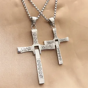 Titanium Steel Movable Cross Pendant Necklace Inlaid Zirconia For Men Racing Style Movie Inspired Retro Hip Hop Jewelry