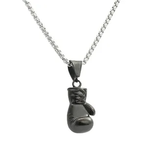 Punk Boxhandschuh Anhänger in Gunmetal Schwarz mit silberner Edelstahlkette für Herren
