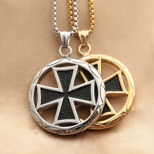 Vintage Titanium Steel Maltese Cross Pendant Necklace For Men Gothic Punk Black Enamel Iron Cross Jewelry Charm Accessory