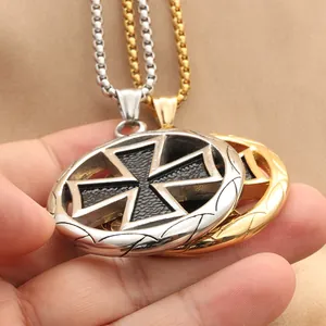 Vintage steel cross pendants in silver and gold finish with textured box chains