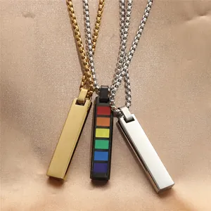 Tres collares de barra de acero inoxidable punk en oro, plata y negro con arcoíris