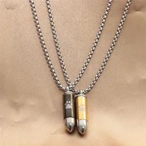 Men Stainless Steel Bullet Perfume Bottle Pendant Necklace Retro Punk Pet Paw Print Urn Cremation Memorial Jewelry Gift