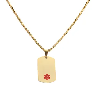 Pendentif en acier titane doré avec logo médical d'urgence sur chaîne à mailles carrées