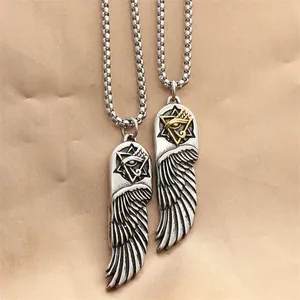 Vintage Edelstahl Engel Flügel Anhänger Halskette Für Herren Retro Punk Feder Auge Des Horus Davidstern Halsketten Schmuck