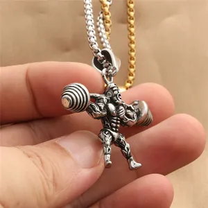 Pendente sollevamento pesi punk da uomo in acciaio inossidabile argento e oro