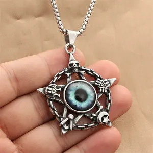 Gothic pentagram eye pendant necklace with vintage stainless steel finish for men