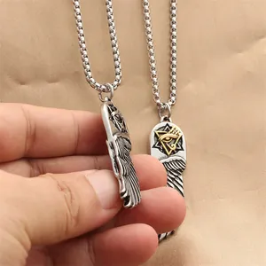 Retro Edelstahl Adlerkopf und Allsehendes Auge Feder Anhänger mit Box-Kette