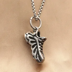 Vintage Stainless Steel Sneaker Pendant Necklace For Men Punk Hip Hop Streetwear Jewelry Silver Distressed Shoe Charm
