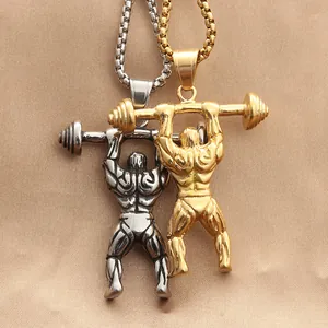 Titanium steel weightlifter pendant necklaces in gold and silver with box chains