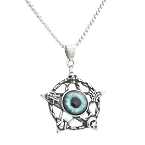Retro stainless steel pentagram evil eye pendant with gothic Masonic punk symbols