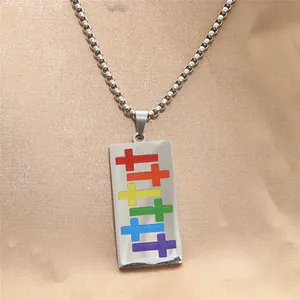 Collana con Pendente a Croce Arcobaleno in Acciaio Inossidabile Punk per Uomo LGBTQ Pride Vintage Catena Veneziana Gruman Gioielli