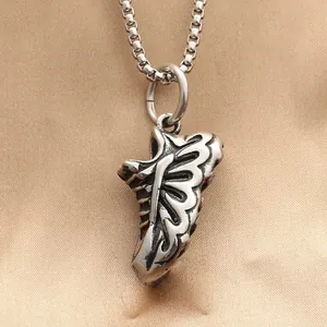 Retro punk titanium steel sneaker pendant necklace with vintage distressed finish