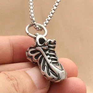 Retro stainless steel basketball sneaker pendant necklace with detailed vintage finish