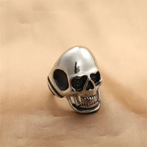 Men Vintage Punk Gothic Skull Ring Stainless Steel Polished Antiqued Silver Color Heavy Metal Biker Finger Jewelry Gift