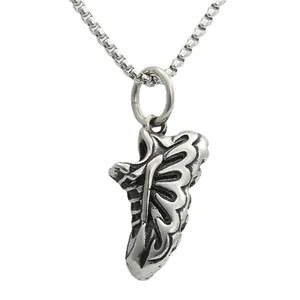 Retro punk sneaker pendant necklace in vintage stainless steel with box chain for men