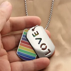 Punk-Halskette aus Edelstahl mit LOVE-Ausschnitt und regenbogenfarbenem Anhänger