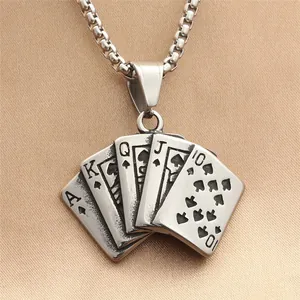 Retro Titanium Steel Poker Spades Royal Flush Pendant Necklace For Men Vintage Punk Jewelry With Chain Or Pendant Only