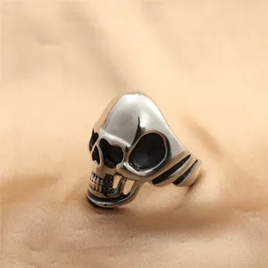 Punk style stainless steel skull ring with vintage silver finish and detailed design