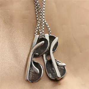 Vintage stainless steel sunglasses pendant on box chain with antique silver finish