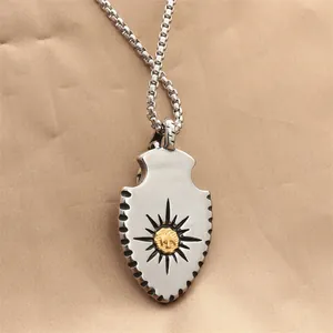 Retro punk titanium steel eagle claw shield necklace with turquoise stone for men