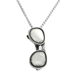 Vintage punk sunglasses pendant necklace in distressed titanium steel with box chain
