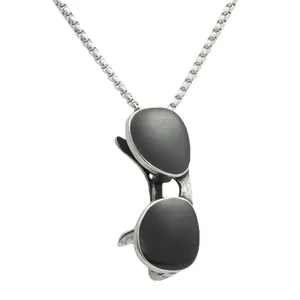 Punk style titanium steel sunglasses pendant necklace with silver frame and black lenses