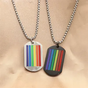 Collana con Pendente Dog Tag a Strisce Arcobaleno in Acciaio Inossidabile LGBTQ Pride Punk Retro Gioielli per Uomo Donna Collane Moda