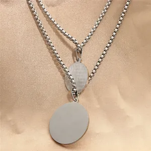 Colliers avec double pendentif rond en acier inoxydable et chaîne box de style punk