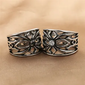 Vintage Gothic Punk Spider Ring For Men Stainless Steel Hollow Out Blackened Silver Ring With Zirconia Retro Jewelry Gift