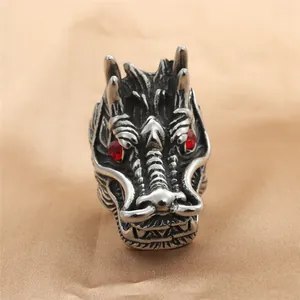 Men Vintage Dragon Head Ring Titanium Steel With Red Zircon Eyes Punk Gothic Retro Biker Jewelry Band Rings Gifts