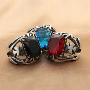 Vintage Gotische Roestvrij Stalen Kruis Ring Voor Heren Rechthoekige Zirkonia Ingelegd Heavy Metal Biker Punk Vinger Sieraden