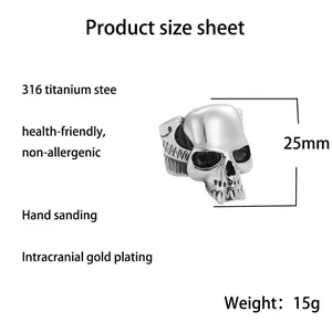 Polished 316L stainless steel skull ring for men with vintage punk style aesthetic