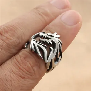 Retro Punk Titanstahl Tyrannosaurus Rex Ring mit hohlem Drachendesign für Herren