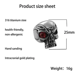 316 titanium steel skull ring for men with size chart and detailed dimensions