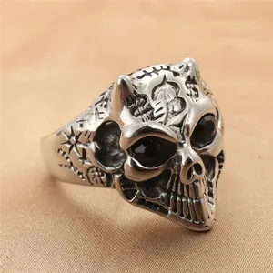 Vintage Punk Skeleton Skull Ring For Men 316 Stainless Steel Band With White Black Zirconia Dollar Sign Letter B Pattern Gothic Jewelry