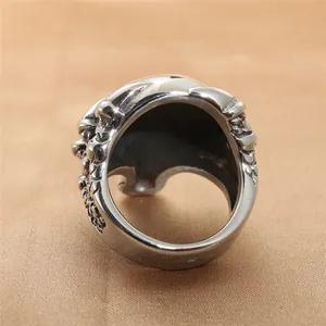 Vintage stainless steel skull dragon claw ring with embossed punk rock textures