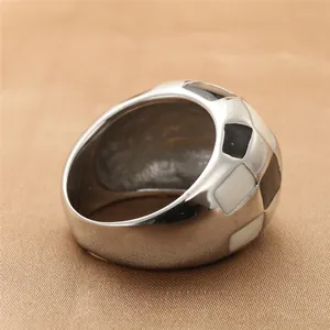 Retro punk titanium steel wide ring with black and white checkered pattern inlay for women
