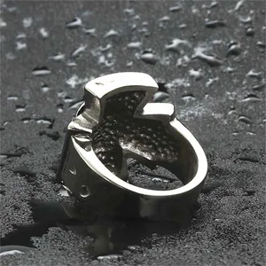 Vintage punk skull ring in polished titanium steel with unique hammered texture inside