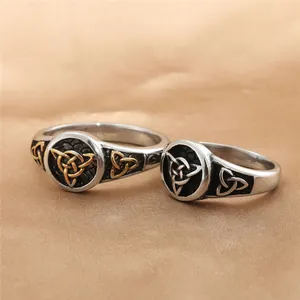 Vintage Titanium Steel Celtic Knot Triquetra Ring For Men Punk Gothic Shield Band Rings Norse Viking Jewelry Gift