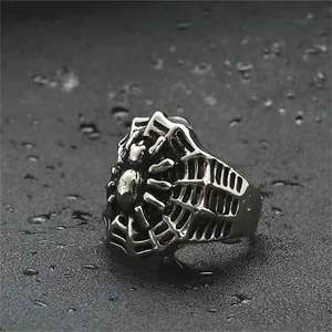 Anillo de araña de acero inoxidable estilo punk retro con diseño gótico de tela