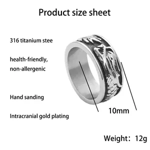 Vintage dragon scale pattern titanium steel ring with 10mm width and matte finish