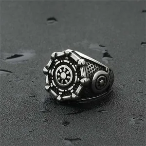 Anello timone retrò da uomo in acciaio inossidabile con design punk industriale vintage