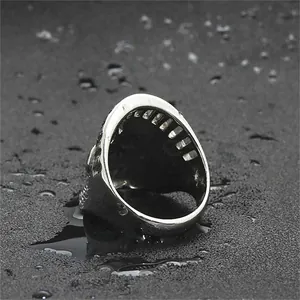 Retro punk titanium steel indian face ring with gothic engraved details for men