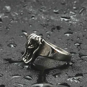 Bague Anubis punk en acier inoxydable argenté vieilli pour homme, style rétro